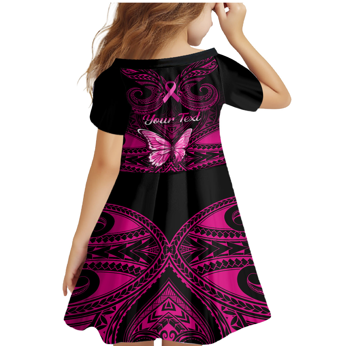 Personalised Pink Out Family Matching Mermaid Dress and Hawaiian Shirt Breast Cancer Awareness Polynesian Pattern Black Version - Wonder Print Shop