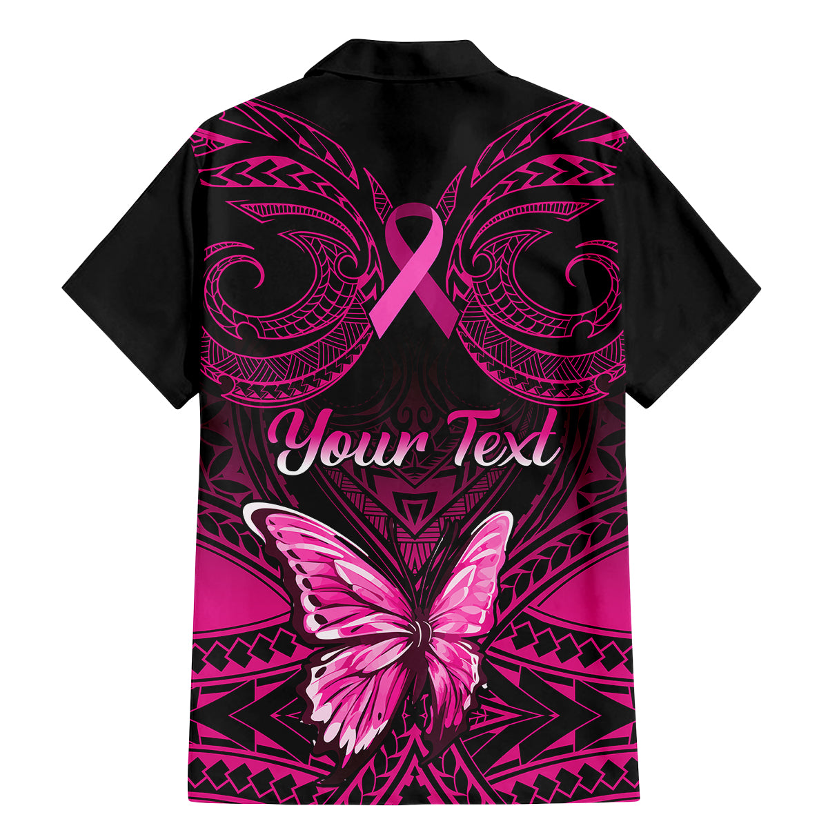 Personalised Pink Out Family Matching Mermaid Dress and Hawaiian Shirt Breast Cancer Awareness Polynesian Pattern Black Version - Wonder Print Shop