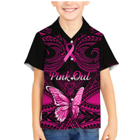 Personalised Pink Out Family Matching Mermaid Dress and Hawaiian Shirt Breast Cancer Awareness Polynesian Pattern Black Version - Wonder Print Shop