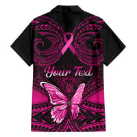 Personalised Pink Out Family Matching Off Shoulder Long Sleeve Dress and Hawaiian Shirt Breast Cancer Awareness Polynesian Pattern Black Version - Wonder Print Shop