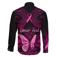 Personalised Pink Out Family Matching Off Shoulder Long Sleeve Dress and Hawaiian Shirt Breast Cancer Awareness Polynesian Pattern Black Version - Wonder Print Shop