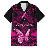 Personalised Pink Out Family Matching Off Shoulder Short Dress and Hawaiian Shirt Breast Cancer Awareness Polynesian Pattern Black Version - Wonder Print Shop