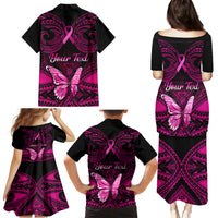 Personalised Pink Out Family Matching Puletasi Dress and Hawaiian Shirt Breast Cancer Awareness Polynesian Pattern Black Version - Wonder Print Shop