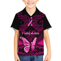 Personalised Pink Out Family Matching Short Sleeve Bodycon Dress and Hawaiian Shirt Breast Cancer Awareness Polynesian Pattern Black Version - Wonder Print Shop