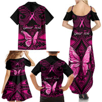 Personalised Pink Out Family Matching Summer Maxi Dress and Hawaiian Shirt Breast Cancer Awareness Polynesian Pattern Black Version - Wonder Print Shop