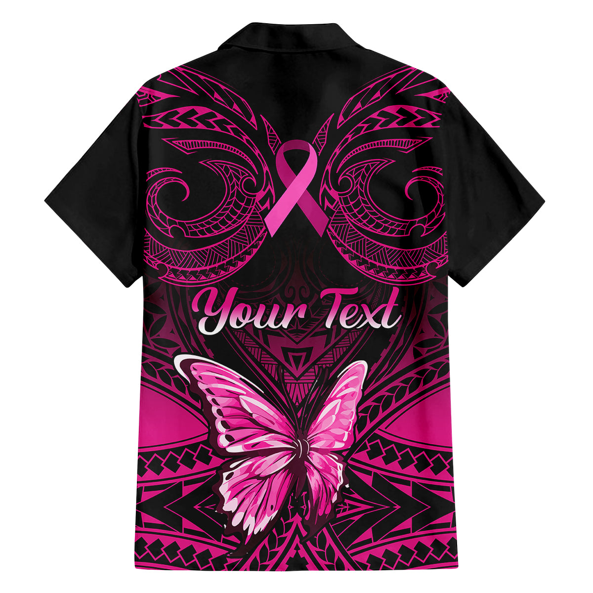 Personalised Pink Out Family Matching Summer Maxi Dress and Hawaiian Shirt Breast Cancer Awareness Polynesian Pattern Black Version - Wonder Print Shop