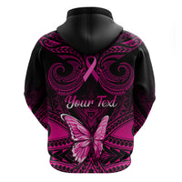 Personalised Pink Out Hoodie Breast Cancer Awareness Polynesian Pattern Black Version - Wonder Print Shop