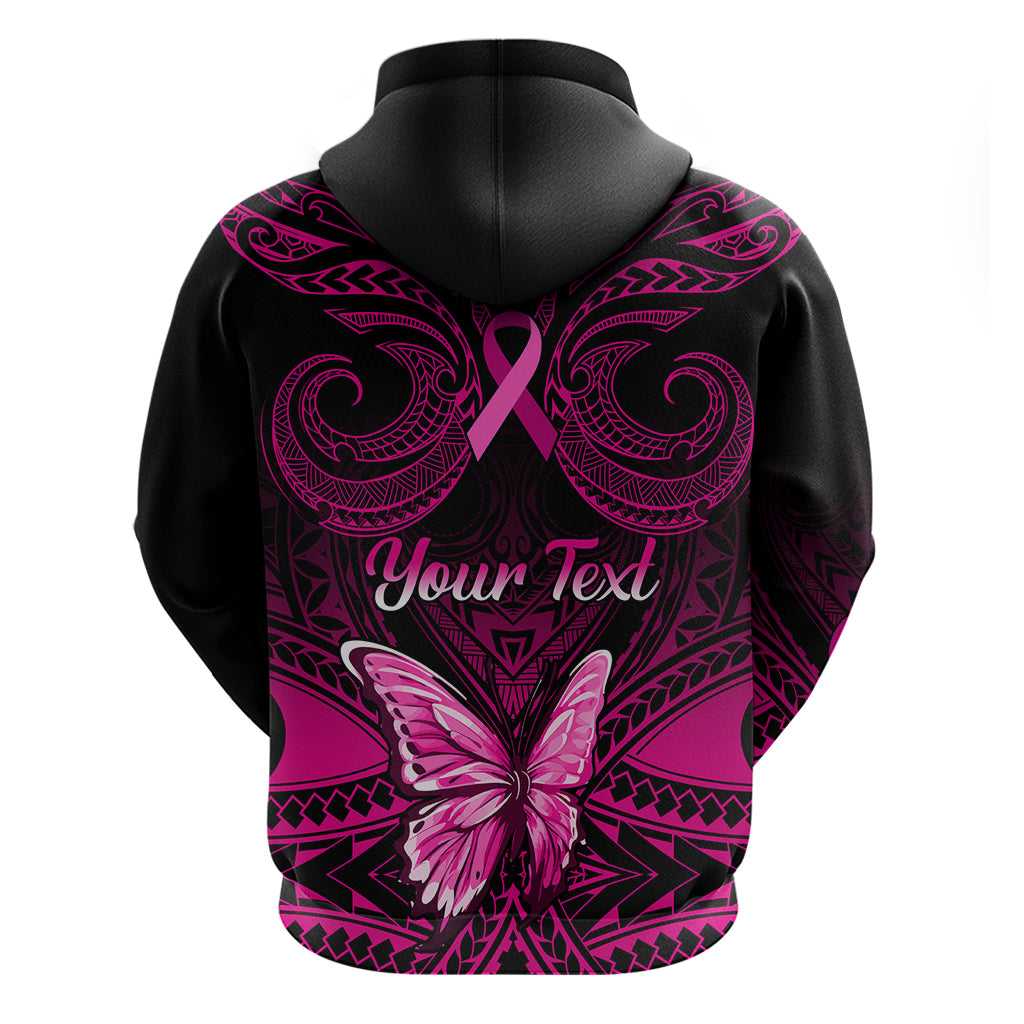 Personalised Pink Out Hoodie Breast Cancer Awareness Polynesian Pattern Black Version - Wonder Print Shop