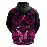 Personalised Pink Out Hoodie Breast Cancer Awareness Polynesian Pattern Black Version - Wonder Print Shop