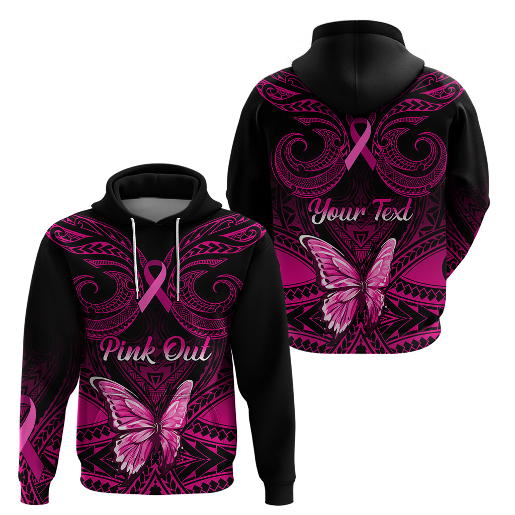 Personalised Pink Out Hoodie Breast Cancer Awareness Polynesian Pattern Black Version - Wonder Print Shop