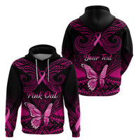 Personalised Pink Out Hoodie Breast Cancer Awareness Polynesian Pattern Black Version - Wonder Print Shop