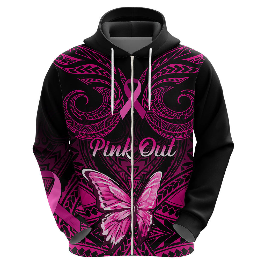 Personalised Pink Out Hoodie Breast Cancer Awareness Polynesian Pattern Black Version - Wonder Print Shop