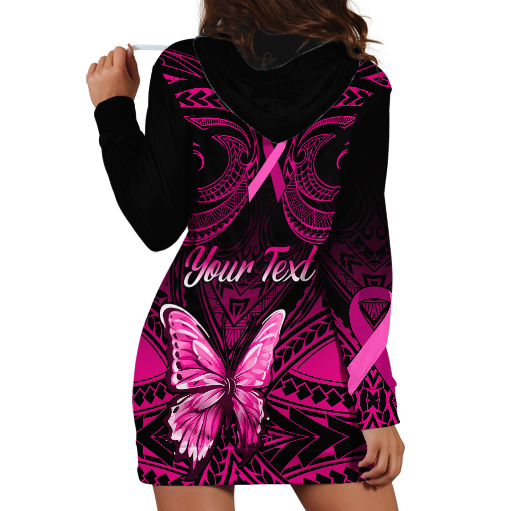 Personalised Pink Out Hoodie Dress Breast Cancer Awareness Polynesian Pattern Black Version - Wonder Print Shop