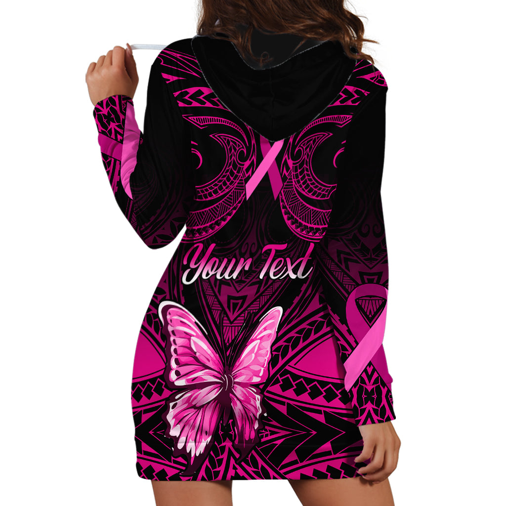 Personalised Pink Out Hoodie Dress Breast Cancer Awareness Polynesian Pattern Black Version - Wonder Print Shop
