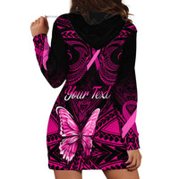 Personalised Pink Out Hoodie Dress Breast Cancer Awareness Polynesian Pattern Black Version - Wonder Print Shop