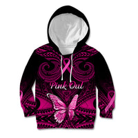 Personalised Pink Out Kid Hoodie Breast Cancer Awareness Polynesian Pattern Black Version - Wonder Print Shop
