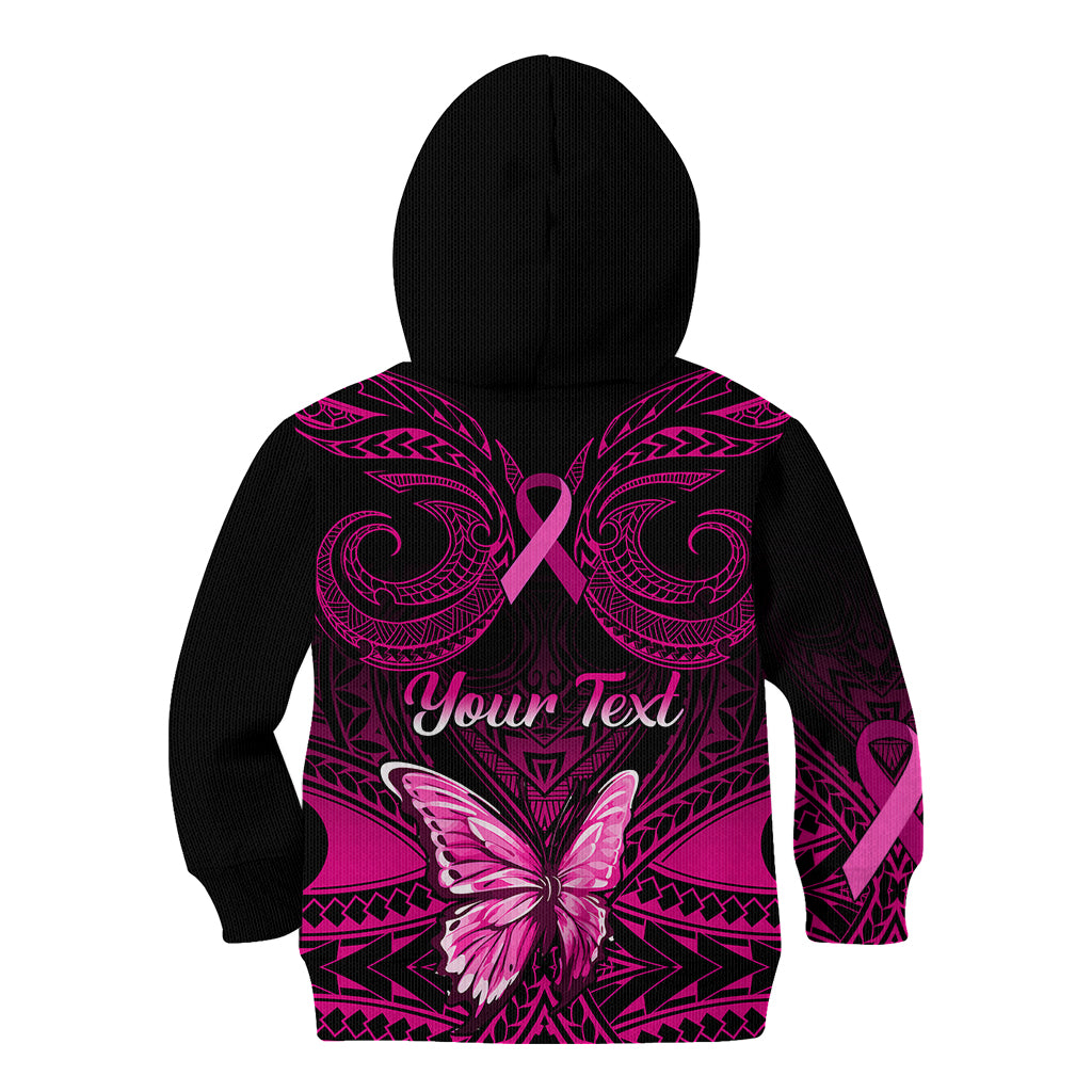 Personalised Pink Out Kid Hoodie Breast Cancer Awareness Polynesian Pattern Black Version - Wonder Print Shop