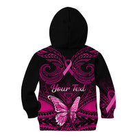 Personalised Pink Out Kid Hoodie Breast Cancer Awareness Polynesian Pattern Black Version - Wonder Print Shop