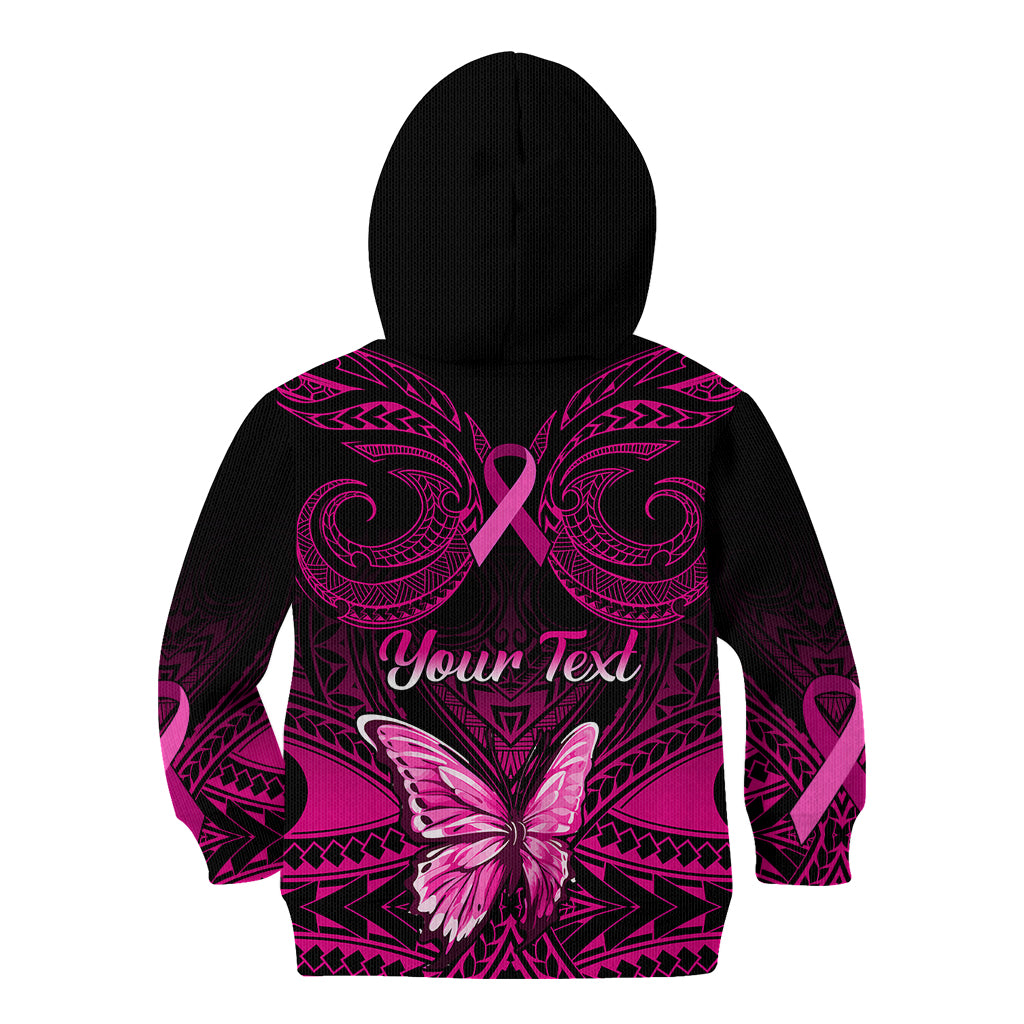 Personalised Pink Out Kid Hoodie Breast Cancer Awareness Polynesian Pattern Black Version - Wonder Print Shop