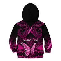 Personalised Pink Out Kid Hoodie Breast Cancer Awareness Polynesian Pattern Black Version - Wonder Print Shop
