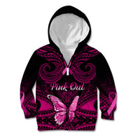 Personalised Pink Out Kid Hoodie Breast Cancer Awareness Polynesian Pattern Black Version - Wonder Print Shop