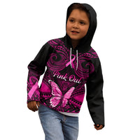 Personalised Pink Out Kid Hoodie Breast Cancer Awareness Polynesian Pattern Black Version - Wonder Print Shop