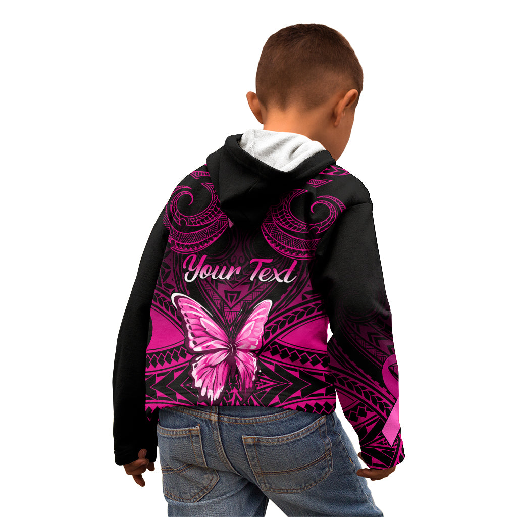 Personalised Pink Out Kid Hoodie Breast Cancer Awareness Polynesian Pattern Black Version - Wonder Print Shop