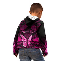 Personalised Pink Out Kid Hoodie Breast Cancer Awareness Polynesian Pattern Black Version - Wonder Print Shop