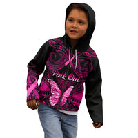 Personalised Pink Out Kid Hoodie Breast Cancer Awareness Polynesian Pattern Black Version - Wonder Print Shop