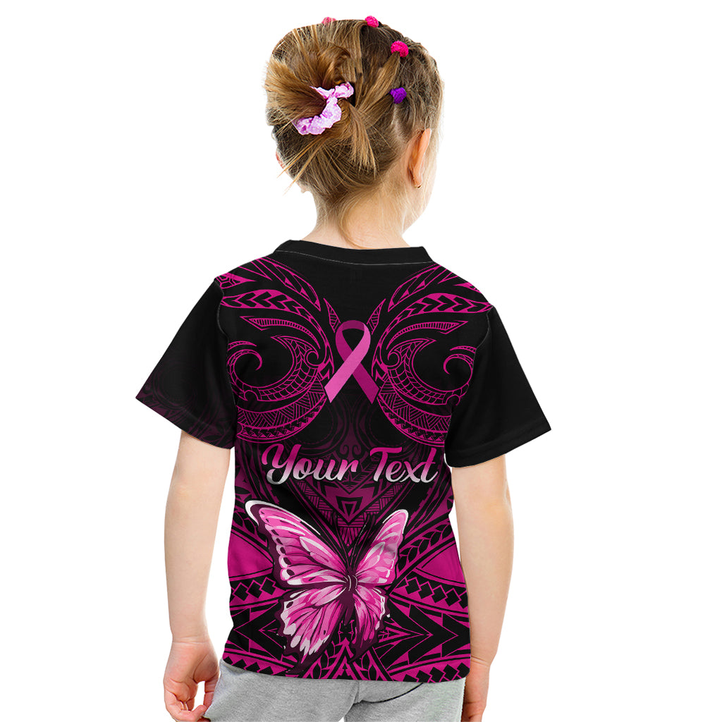 Personalised Pink Out Kid T Shirt Breast Cancer Awareness Polynesian Pattern Black Version - Wonder Print Shop
