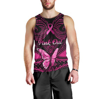 Personalised Pink Out Men Tank Top Breast Cancer Awareness Polynesian Pattern Black Version - Wonder Print Shop