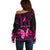Personalised Pink Out Off Shoulder Sweater Breast Cancer Awareness Polynesian Pattern Black Version - Wonder Print Shop