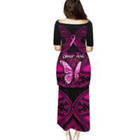 Personalised Pink Out Puletasi Breast Cancer Awareness Polynesian Pattern Black Version - Wonder Print Shop
