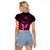 Personalised Pink Out Raglan Cropped T Shirt Breast Cancer Awareness Polynesian Pattern Black Version - Wonder Print Shop