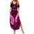 Personalised Pink Out Summer Maxi Dress Breast Cancer Awareness Polynesian Pattern Black Version - Wonder Print Shop