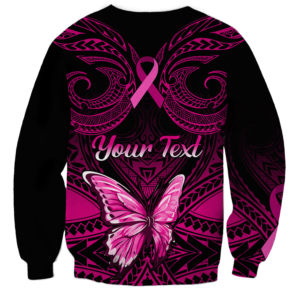 Personalised Pink Out Sweatshirt Breast Cancer Awareness Polynesian Pattern Black Version - Wonder Print Shop