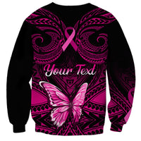 Personalised Pink Out Sweatshirt Breast Cancer Awareness Polynesian Pattern Black Version - Wonder Print Shop