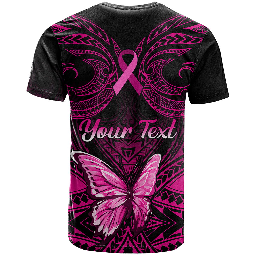 Personalised Pink Out T Shirt Breast Cancer Awareness Polynesian Pattern Black Version - Wonder Print Shop