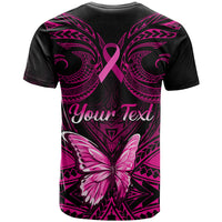 Personalised Pink Out T Shirt Breast Cancer Awareness Polynesian Pattern Black Version - Wonder Print Shop