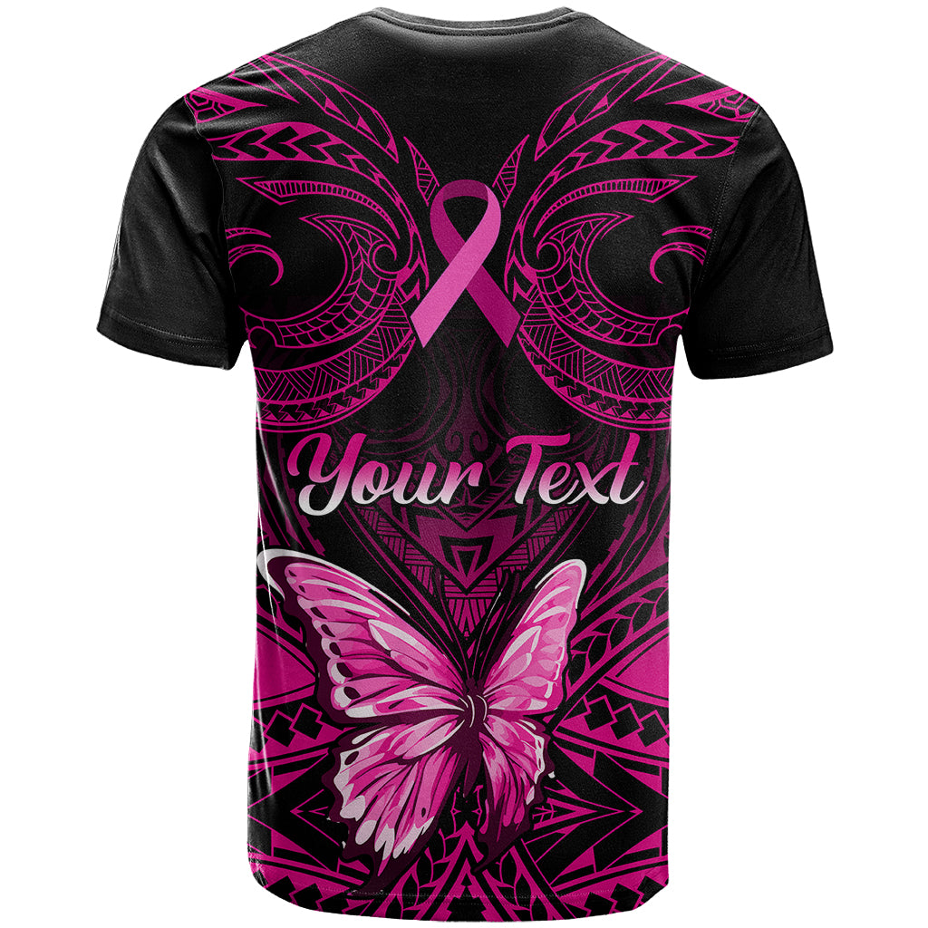 Personalised Pink Out T Shirt Breast Cancer Awareness Polynesian Pattern Black Version - Wonder Print Shop