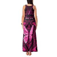 Personalised Pink Out Tank Maxi Dress Breast Cancer Awareness Polynesian Pattern Black Version - Wonder Print Shop