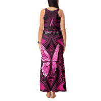 Personalised Pink Out Tank Maxi Dress Breast Cancer Awareness Polynesian Pattern Black Version - Wonder Print Shop