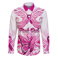 Personalised Pink Out Family Matching Long Sleeve Bodycon Dress and Hawaiian Shirt Breast Cancer Awareness Polynesian Pattern White Version - Wonder Print Shop