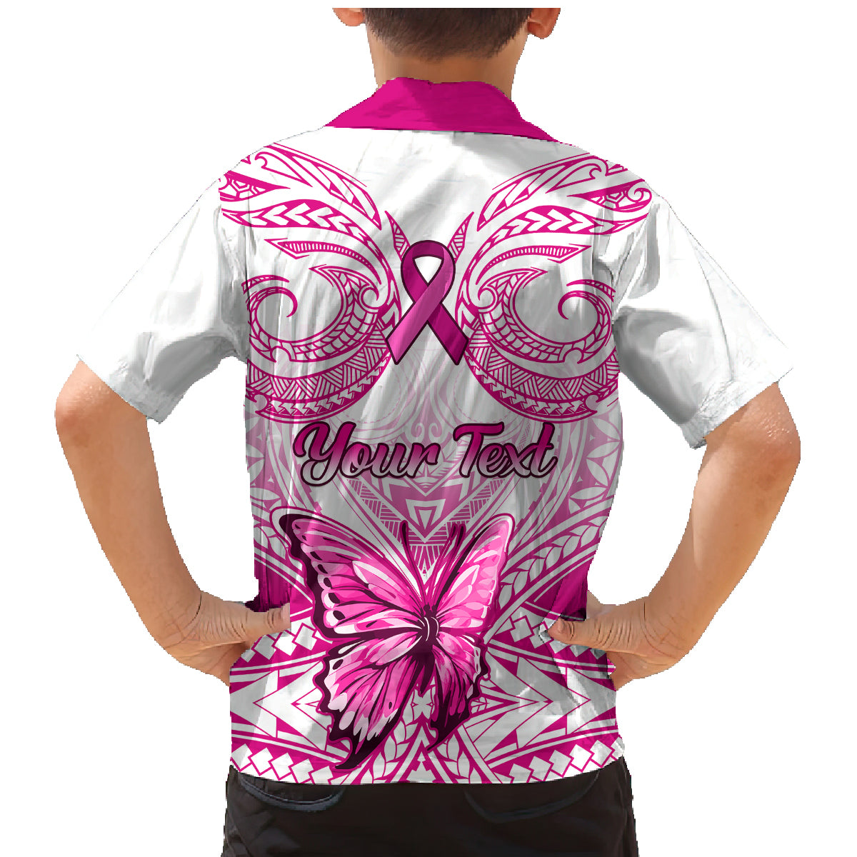Personalised Pink Out Family Matching Mermaid Dress and Hawaiian Shirt Breast Cancer Awareness Polynesian Pattern White Version - Wonder Print Shop
