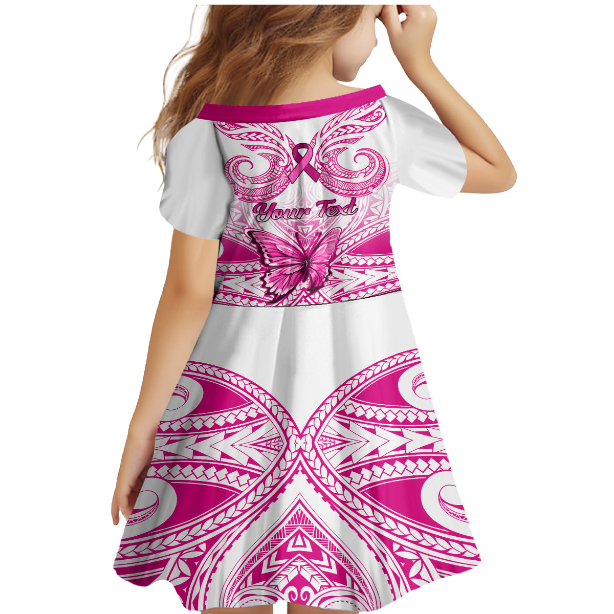 Personalised Pink Out Family Matching Mermaid Dress and Hawaiian Shirt Breast Cancer Awareness Polynesian Pattern White Version - Wonder Print Shop