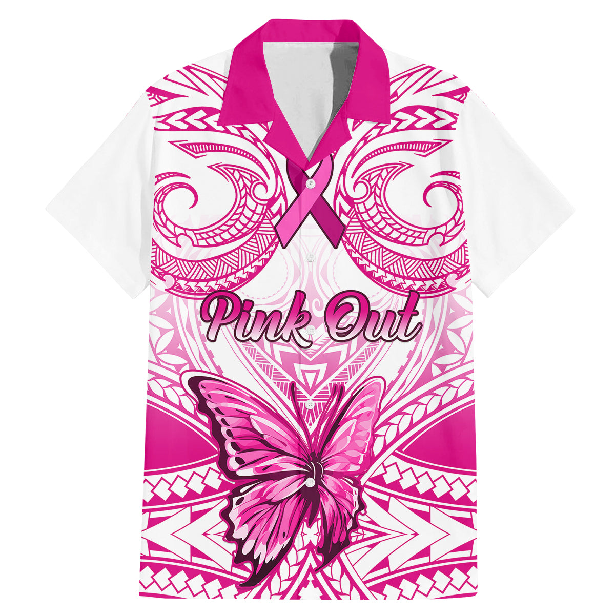 Personalised Pink Out Family Matching Mermaid Dress and Hawaiian Shirt Breast Cancer Awareness Polynesian Pattern White Version - Wonder Print Shop