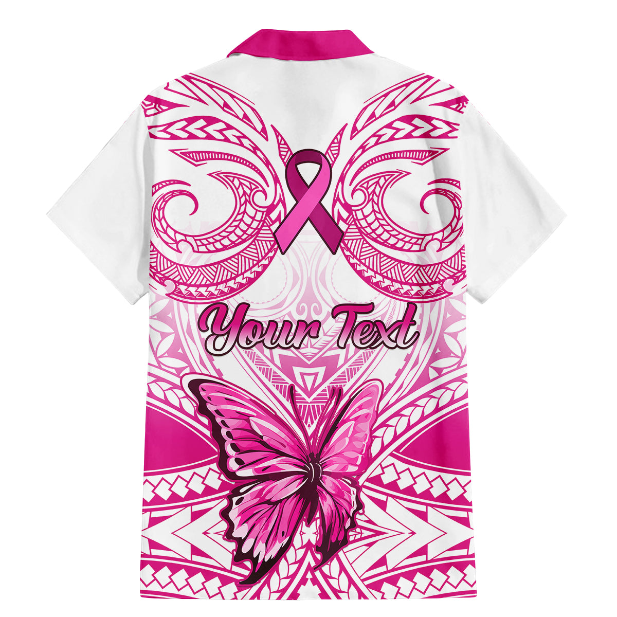 Personalised Pink Out Family Matching Mermaid Dress and Hawaiian Shirt Breast Cancer Awareness Polynesian Pattern White Version - Wonder Print Shop