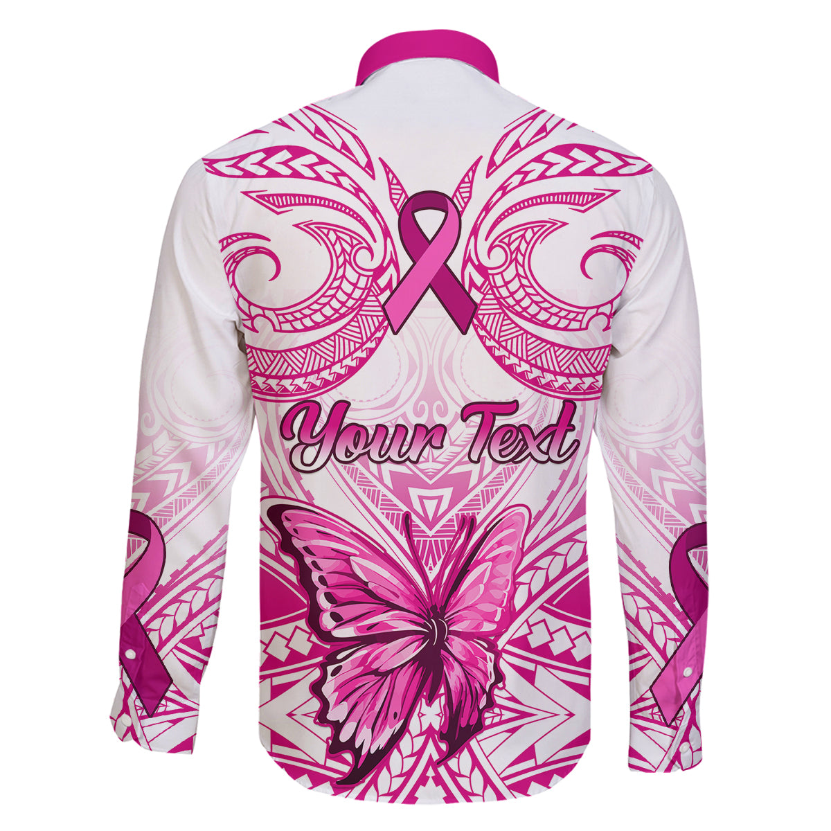 Personalised Pink Out Family Matching Mermaid Dress and Hawaiian Shirt Breast Cancer Awareness Polynesian Pattern White Version - Wonder Print Shop