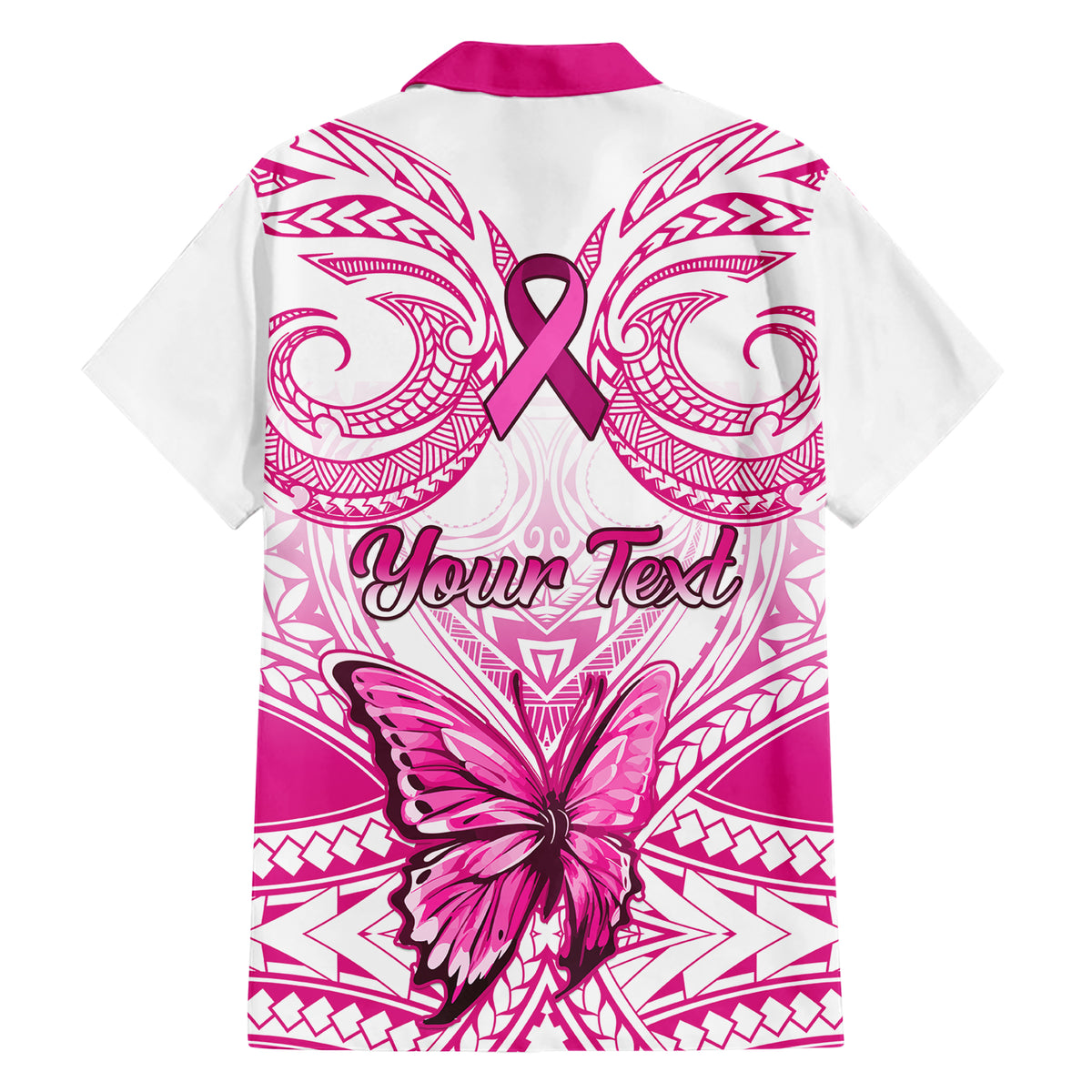 Personalised Pink Out Family Matching Short Sleeve Bodycon Dress and Hawaiian Shirt Breast Cancer Awareness Polynesian Pattern White Version - Wonder Print Shop