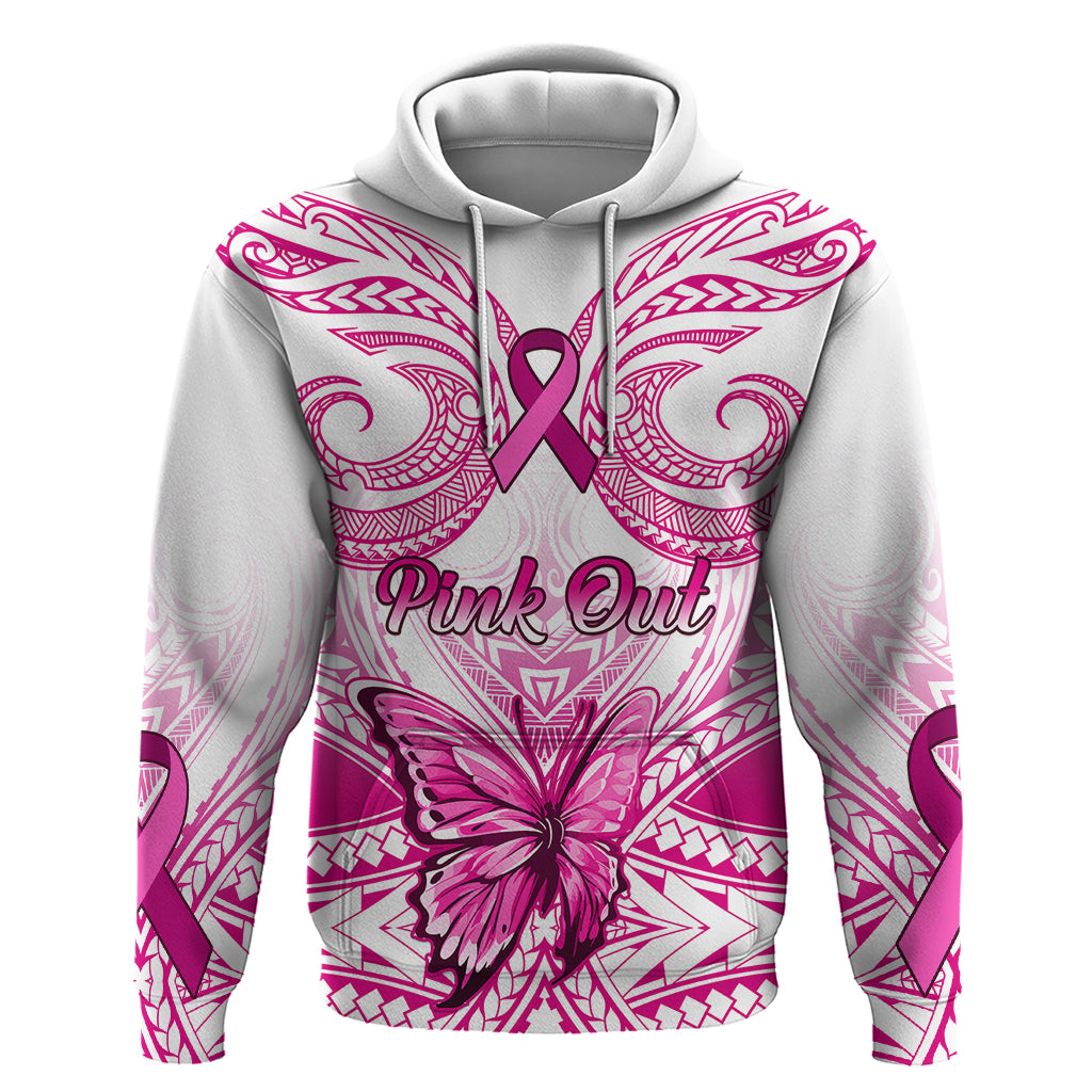 Personalised Pink Out Hoodie Breast Cancer Awareness Polynesian Pattern White Version - Wonder Print Shop